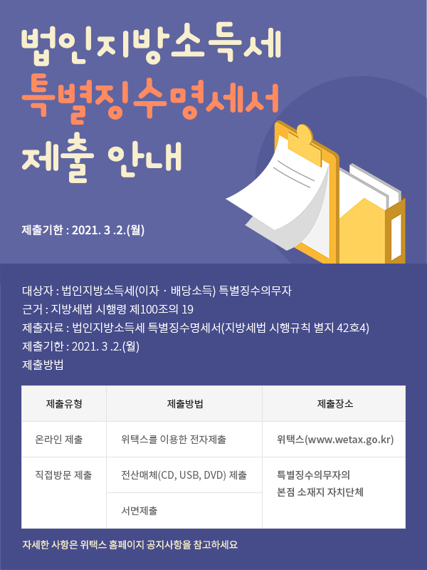 법인지방소득세 특별징수명세서 제출 안내의 1번째 이미지