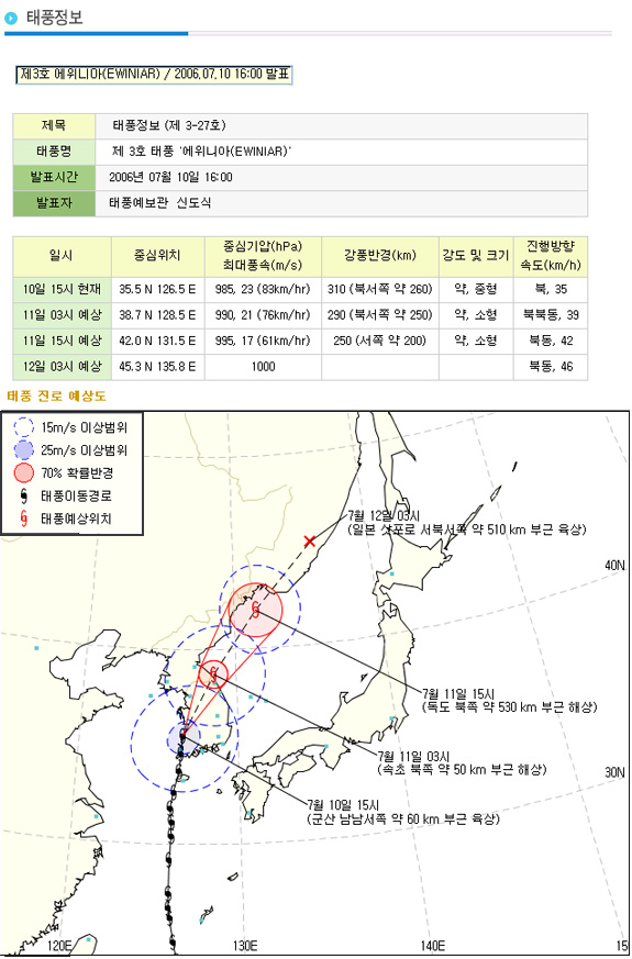 - 태풍[에위니아] 정보 알림(7.10 16:00 기준)의 3번째 이미지