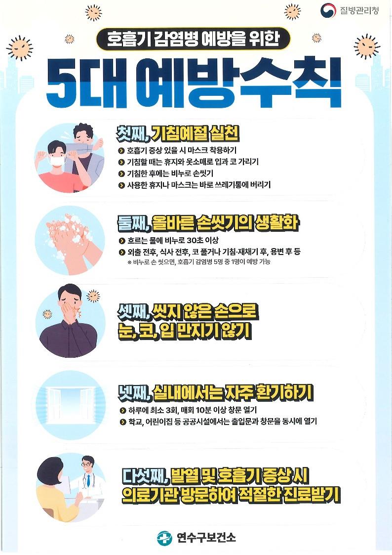 호흡기 감염병 예방을 위한 5대 예방 수칙 이미지